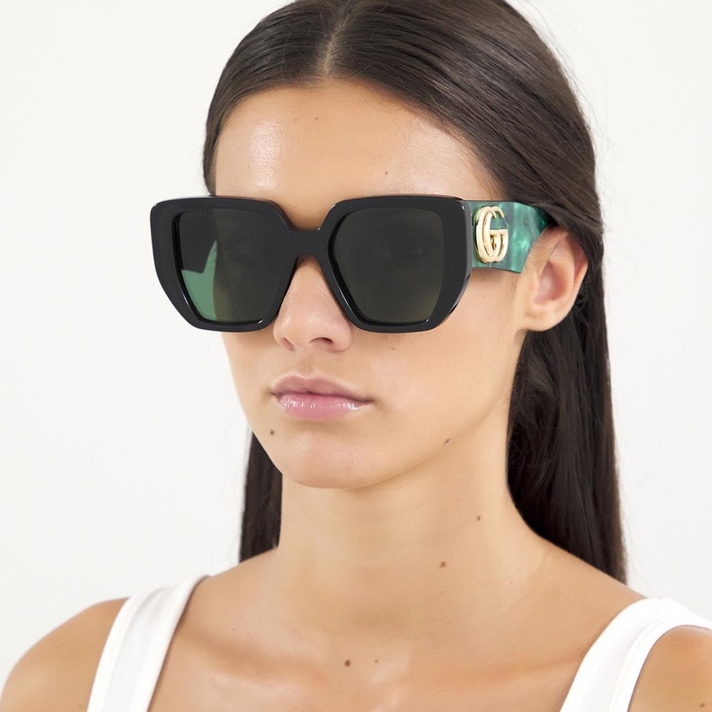 NEW GUCCI GG0956S 001 BLACK GREEN WOMEN’S GUCCI SUNGLASSES NEW COLLECTION - Picture 5 of 13